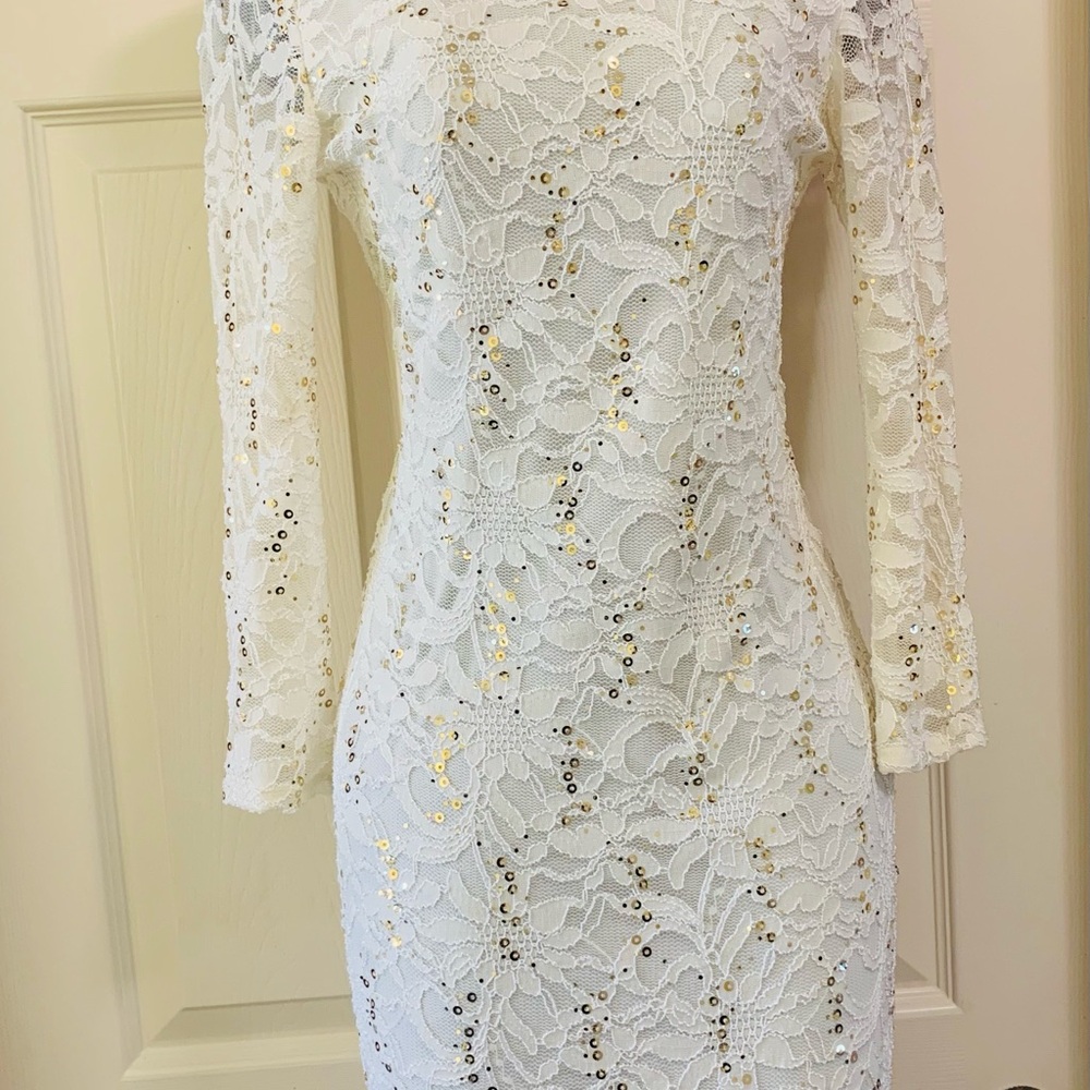 Jump White Lace Dress with Gold Details